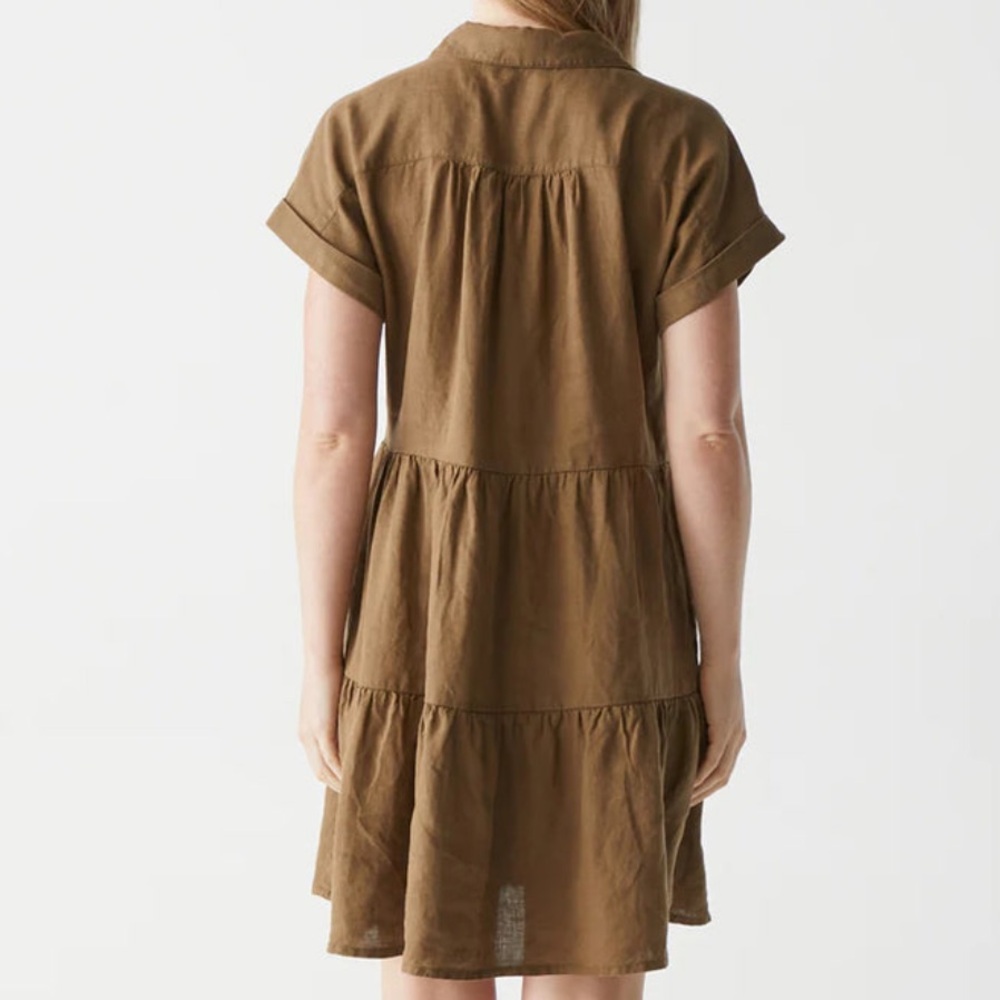Michael Stars Greta short sleeve linen swing dress brown khaki size small NWT - Picture 3 of 11
